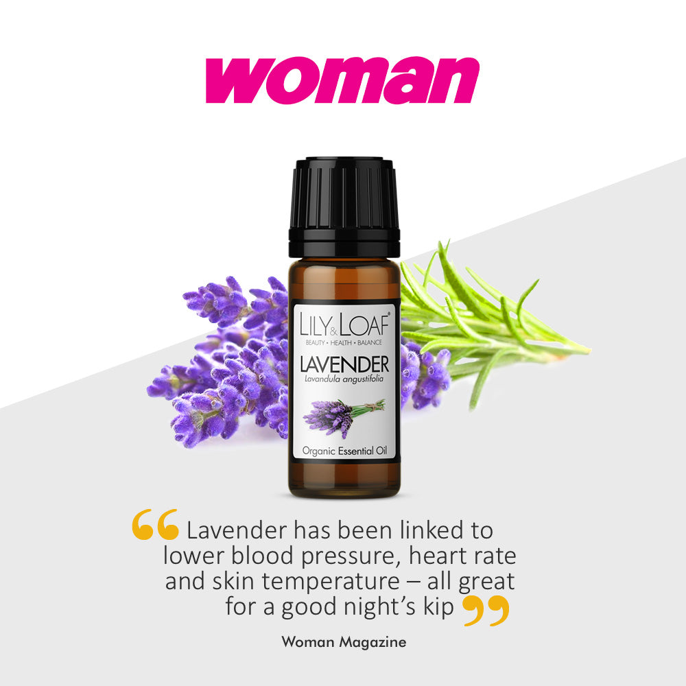 Lavender Essential Oil Bottle with Woman magazine logo and extract of text from article