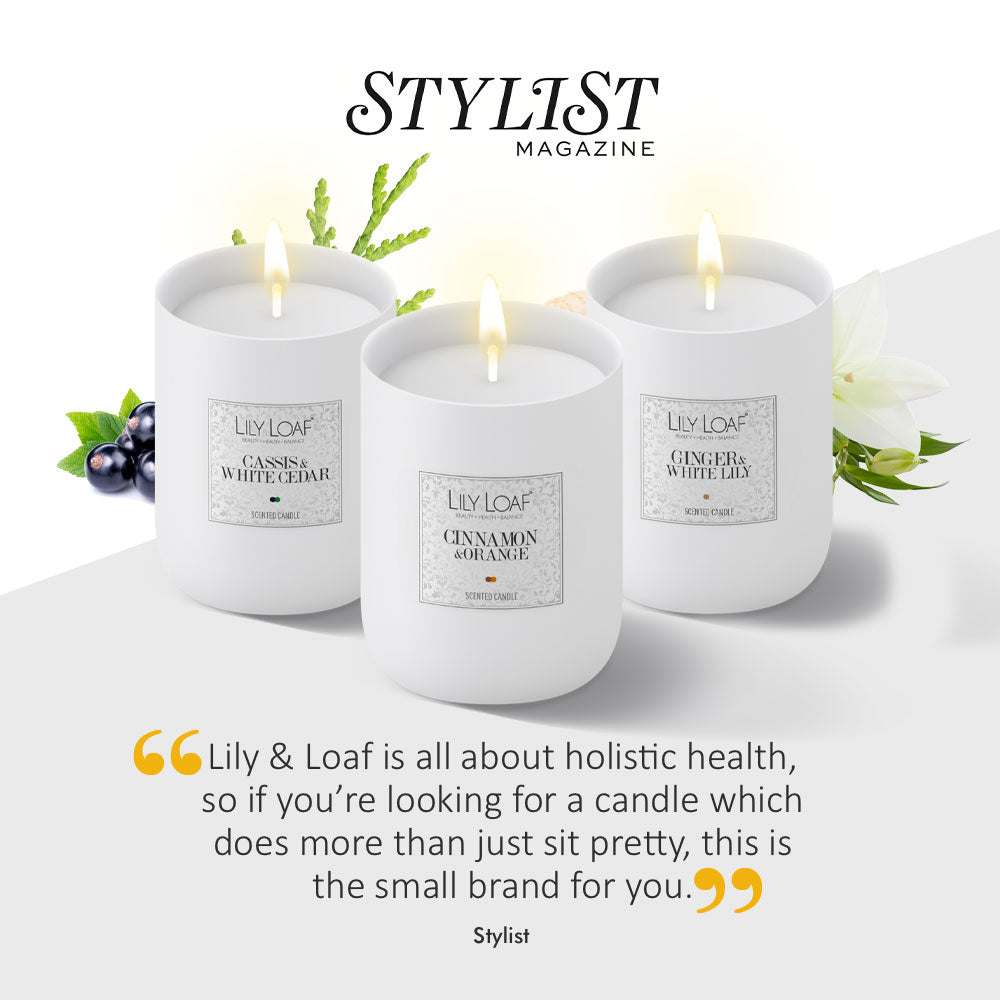 Holistic health candle trio by Lily & Loaf, featuring in Stylist Magazine for their aesthetic and quality.