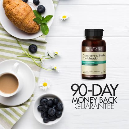 Breakfast table with Nature's Sunshine supplement and 90-day guarantee.