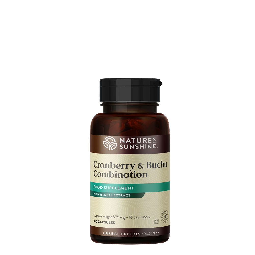 Bottle of Nature's Sunshine Cranberry & Buchu Combination capsules, herbal supplement, 100 count.