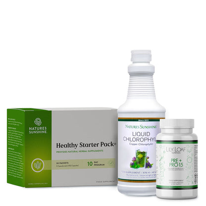 Lily & Loaf detox bundle with Liquid Chlorophyll, Pro B11, and Healthy Starter Pack.