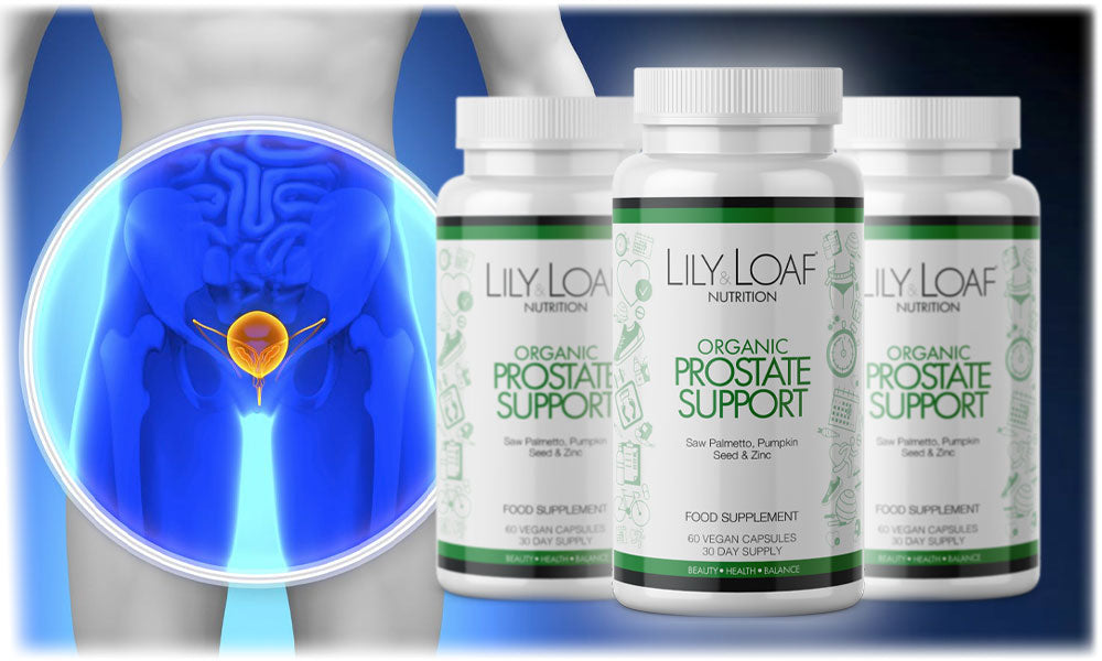 Lily & Loaf's Organic Prostate Support supplements with highlighted prostate health.