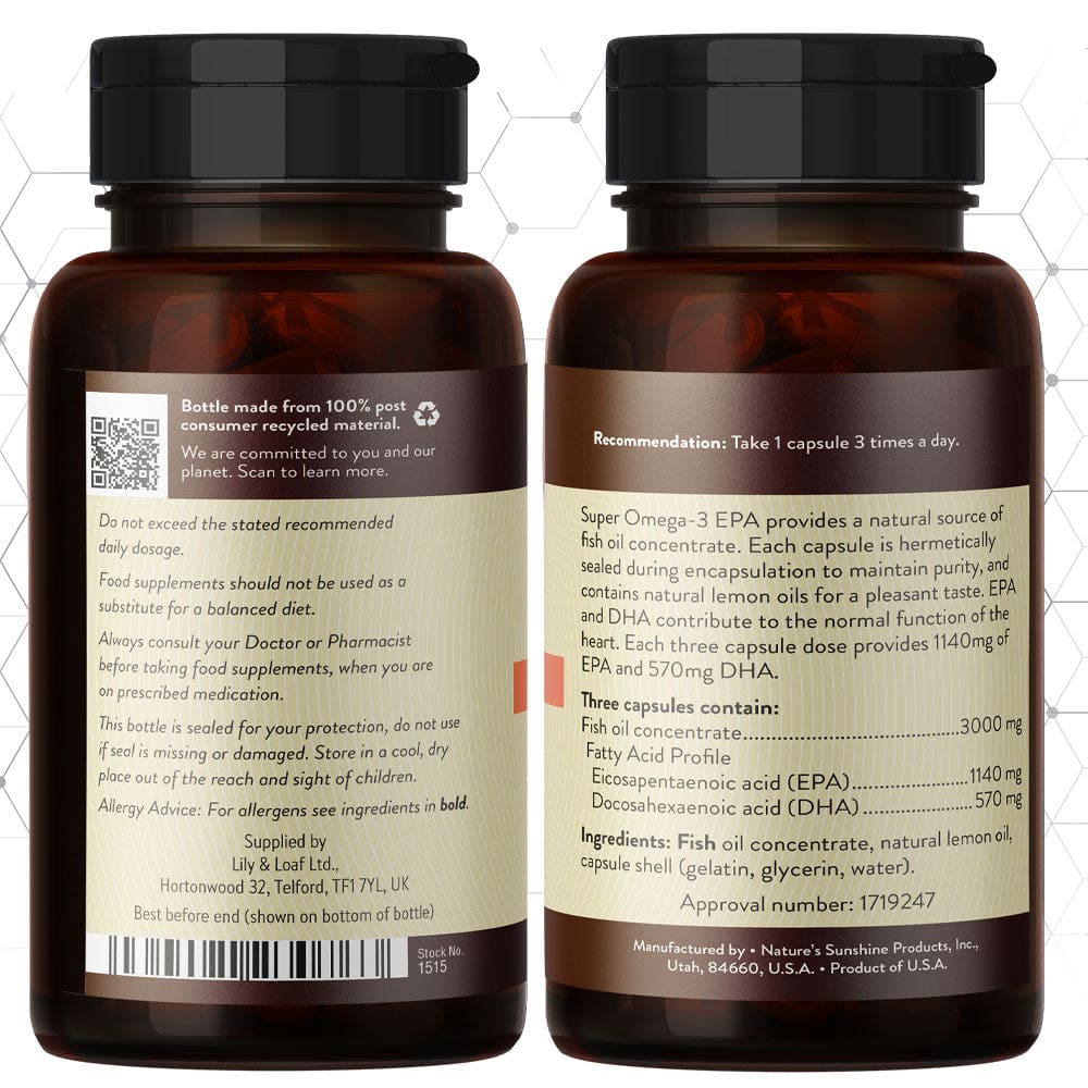 Nature's Sunshine Super Omega-3 EPA, 60 capsules for heart, brain, and vision health.