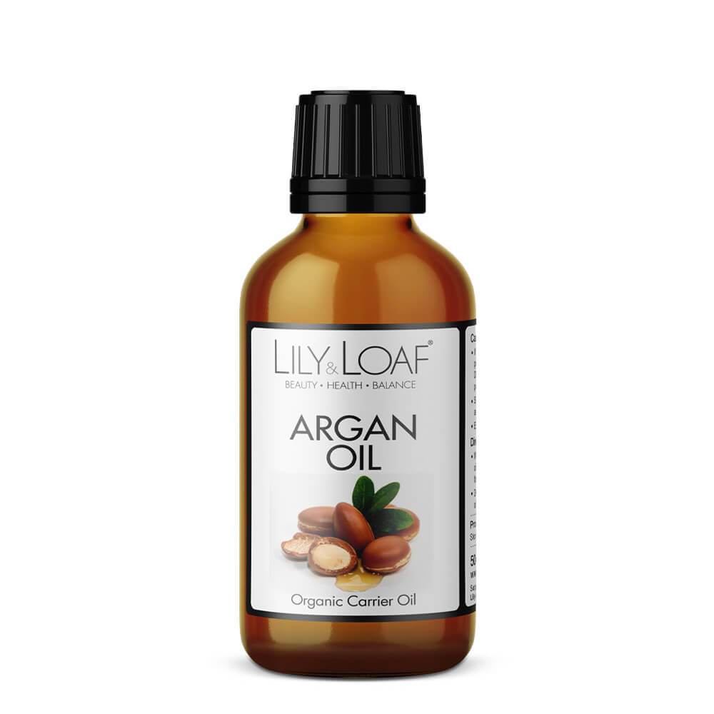 Glass Amber Bottle of Lily and Loaf Argan Organic Carrier Oil, 50ml , Organic, Pure, Rich in proteins, antioxidants, polyphenols, boosts skins moisture