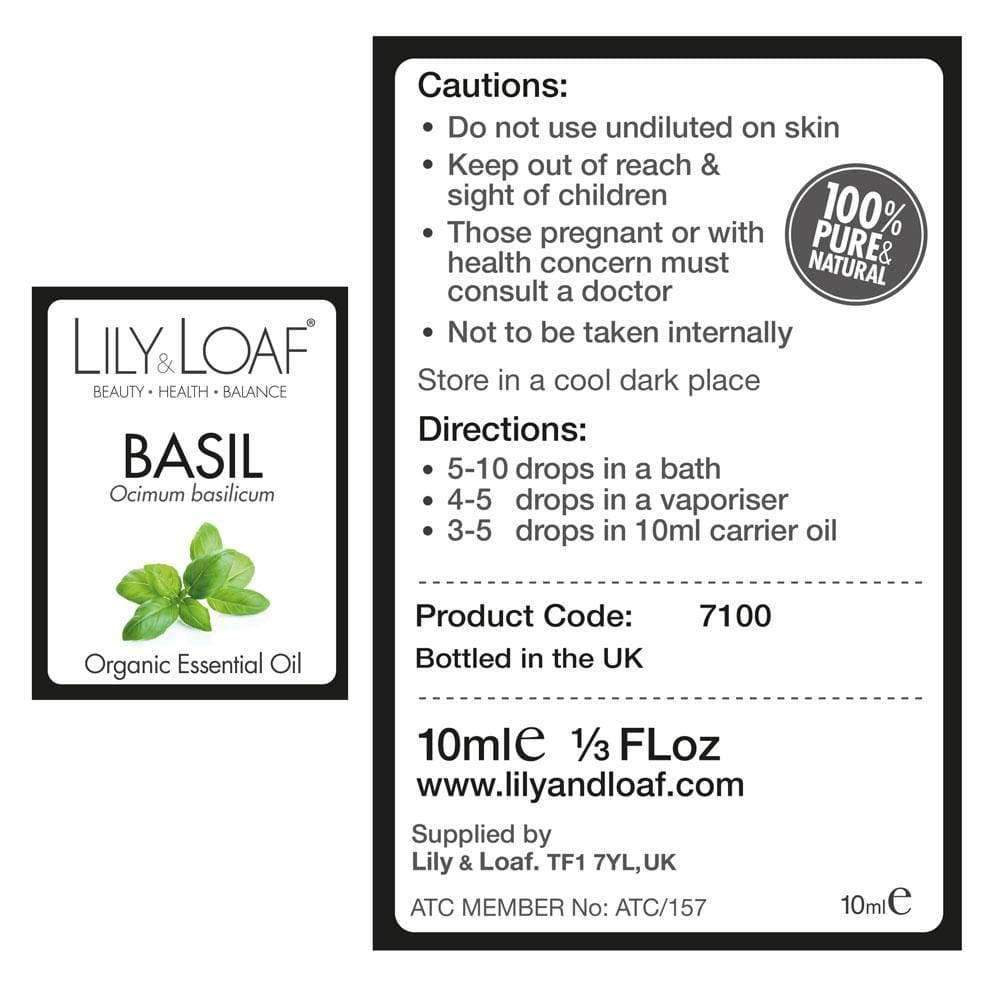 Ingredients Label for Basil Organic Essential Oil, 10ml, 