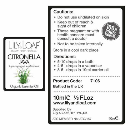 Lily & Loaf - Citronella Organic Essential Oil 10ml - Essential Oil