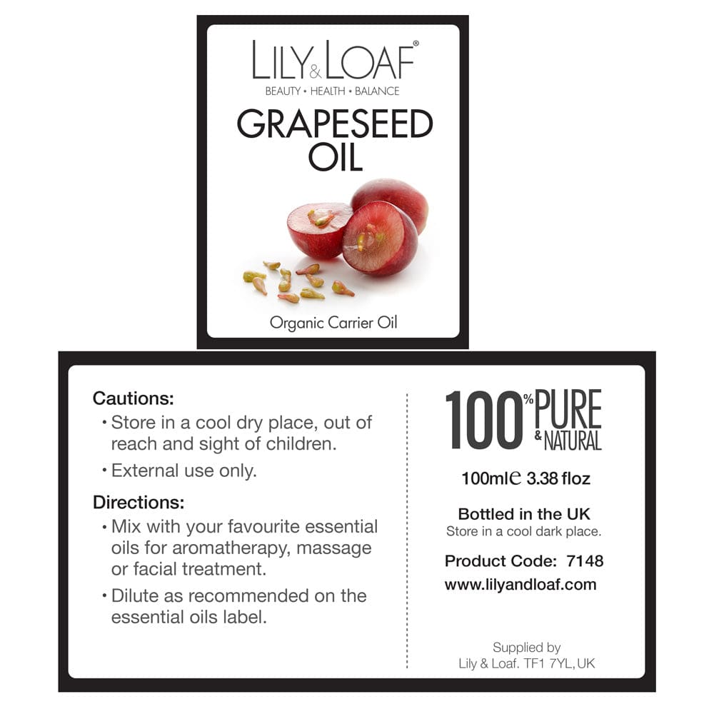 Lily and Loaf - Grapeseed Organic Carrier Oil (100ml) - Carrier Oil